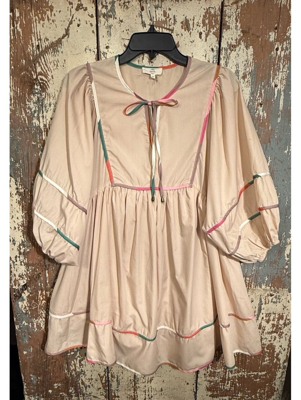Entro Multicolor Trim Babydoll Dress, Chasing Rainbows, size medium